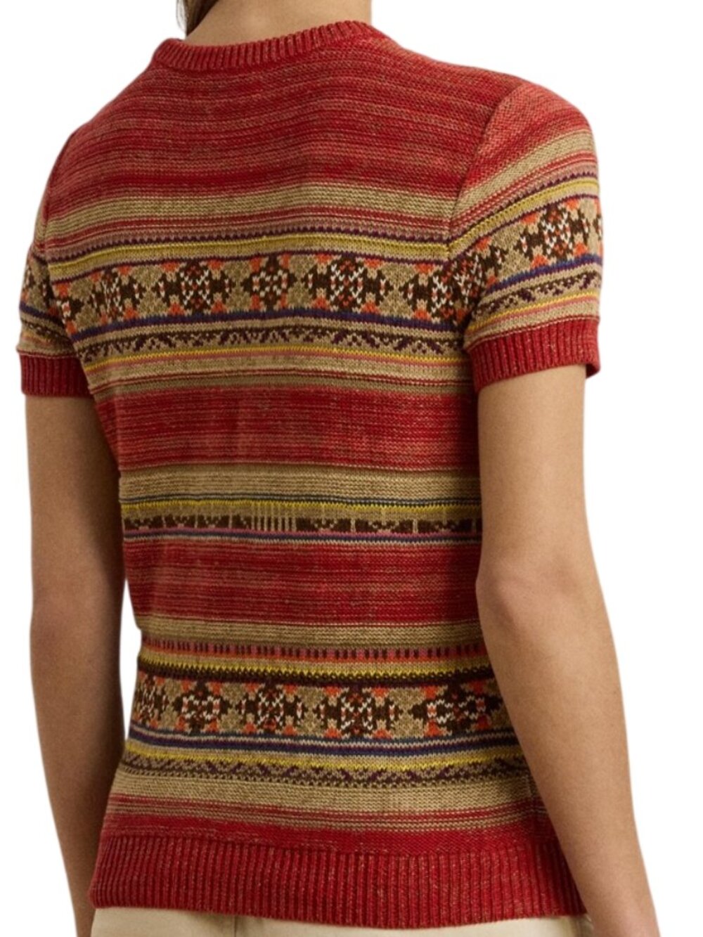 Ralph Lauren Geo Striped Short Sleeve Sweater Petite Medium NWT - Picture 2 of 5